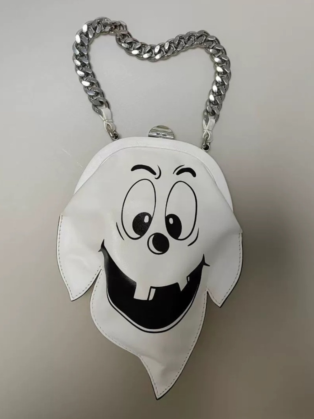 Moschino White Ghost-Face Bag with Silver Chain Halloween Style